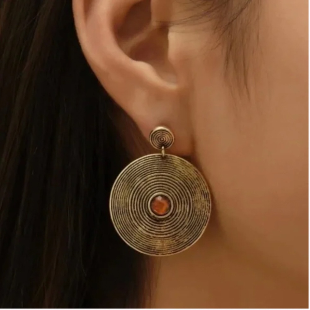 ⭐❤️ FREE Geo Circle Hammered Round Pendant Hipster Hippie Art Chic Pop Earrings